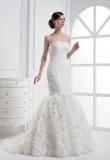 Luxurious lace applique long pleated mermaid wedding dress wholesale